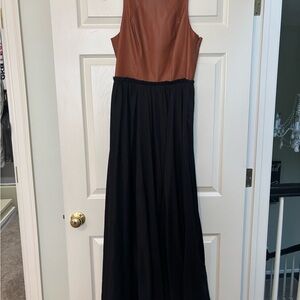 Marna Ro Brown Leather and Black Maxi Dress